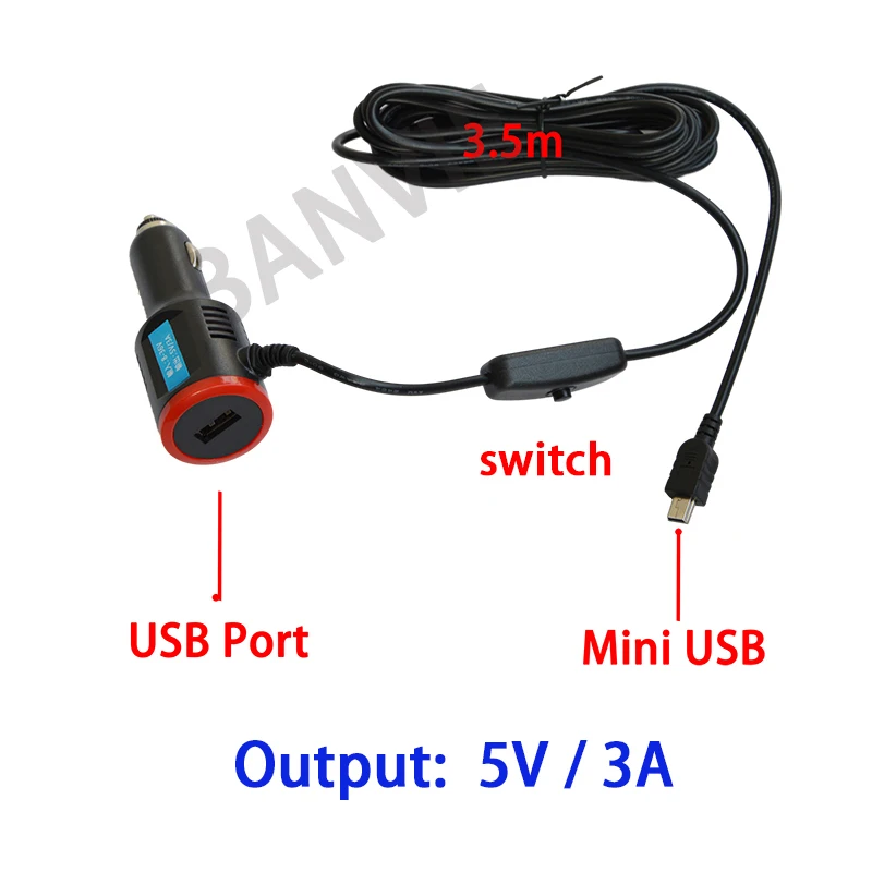 5 в 3.5A двойной слот для Mini USB портов Dash Cam Автомобильный адаптер прикуривателя Зарядное устройство для DVR зарядки автомобиля с 3,5 м кабельной линией