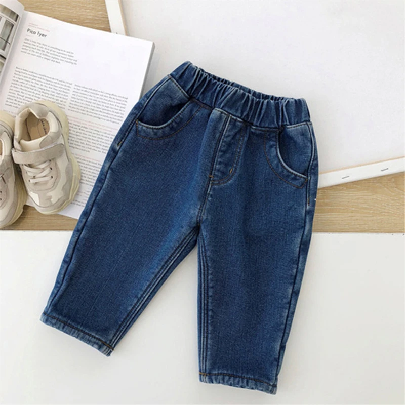 Детские джинсы новинка 2019 детская зимняя одежда модные новые джинсовые брюки для