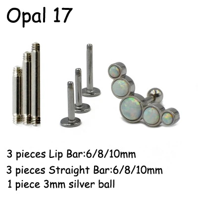 Opal 17 1 шт. хирургические стальные серьги для пирсинга ушной хрящ из опала и губ, серьги для пирсинга, ювелирные изделия для пирсинга перегородки, внутренняя кликер 16 г, резьба - Окраска металла: Opal 17