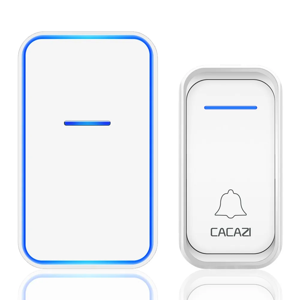 1 button 1 receiver CACAZI домашний водонепроницаемый беспроводной дверной звонок 1 2 кнопки 1 2 приемника 300 м дистанционный Интеллектуальный светодиодный светильник дверной звонок беспроводной звонок - Цвет: 1 button 1 receiver