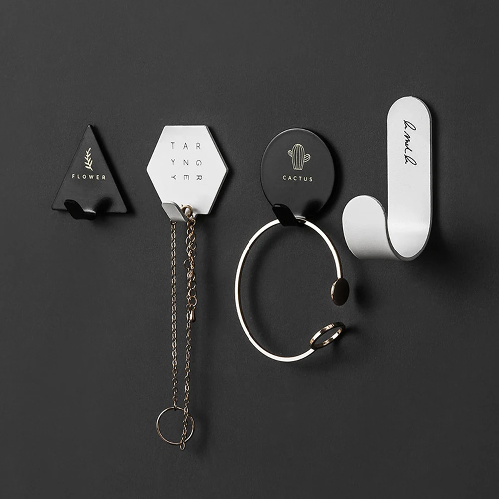 

4pcs Nordic Style Key Hook Wall Coat Hanger Simple Geometric Elements Rack Key Holder Self-adhesive Stand For Home Decoration
