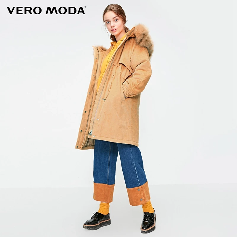 Vero Moda Новинка куртка женская зимняя съемный воротник из лисьего меха Вельветовая верхняя одежда оверсайз подкладка парка пальто | 318422508