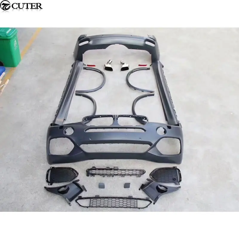 F15 X5 комплект кузова автомобиля FRP Неокрашенный Передний Задний бампер круглые