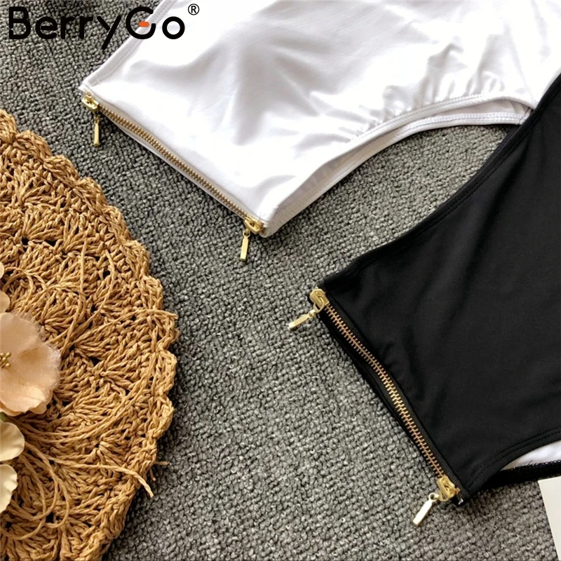 BerryGo сексуальный женский купальник с боковой шнуровкой, высокая талия, цельный черный женский купальник, летняя пляжная одежда, женские купальники