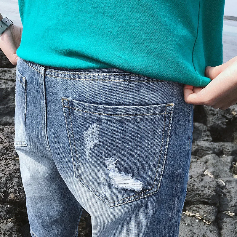 

Korean Fashion Men's Denim Shorts Summer New Youthful Five Points Jeans Casual Wild Shorts Male