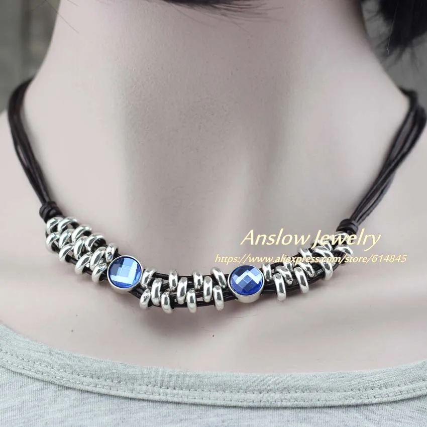 blue 42cm Anslow, бренд, высокое качество, дизайн, перо, кожаный воротник, колье, массивное, Neacklace, для женщин, вечерние, модное ювелирное изделие, LOW0005AN - Окраска металла: blue 42cm