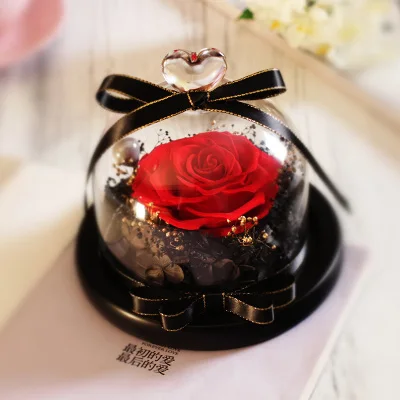 

Christmas Gifts Prince Glass Cover Fresh Preserved Rose Flower Wedding Home Birthday Party Car Decoration Immortal Flower
