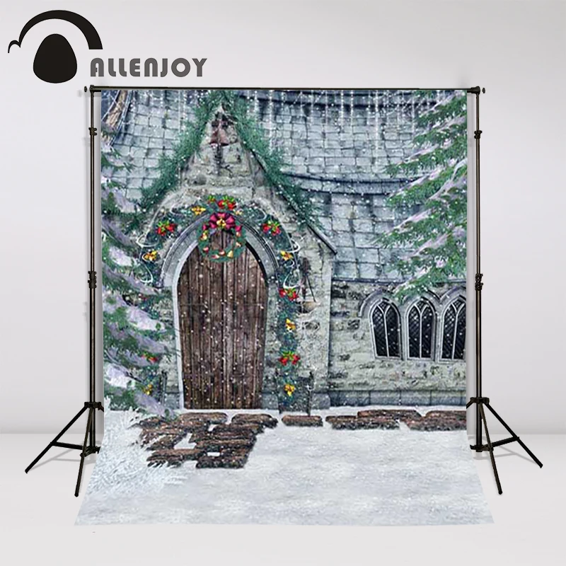 Рождественский фон для фотосъемки Allenjoy Снежный дом деревянный венок фотостудии