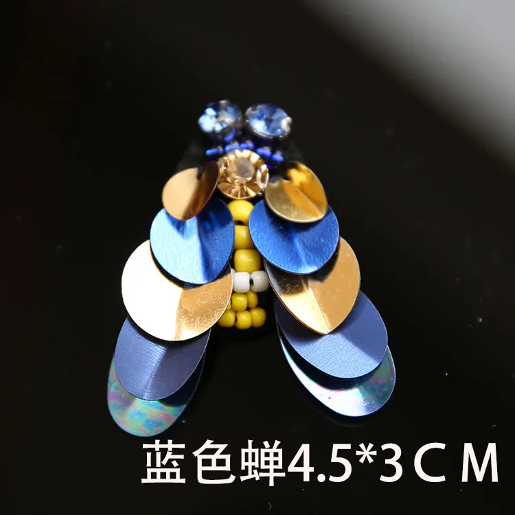 blue cicada 3D Животные бисером нашивки для одежды паук пчела Цикада аппликация стразами пришить декоративные parches bordados para ropa - Цвет: blue cicada