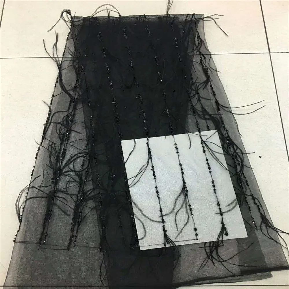 Black Nice looking feather embroidery tulle mesh lace fabric with good quality for party dress HJ406-1 | Дом и сад