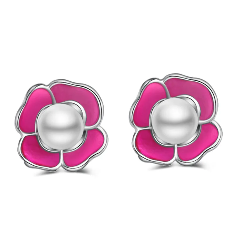 Женские серьги гвоздики из серебра 925 пробы с жемчугом|flower stud earrings|flower pearl earringsflower