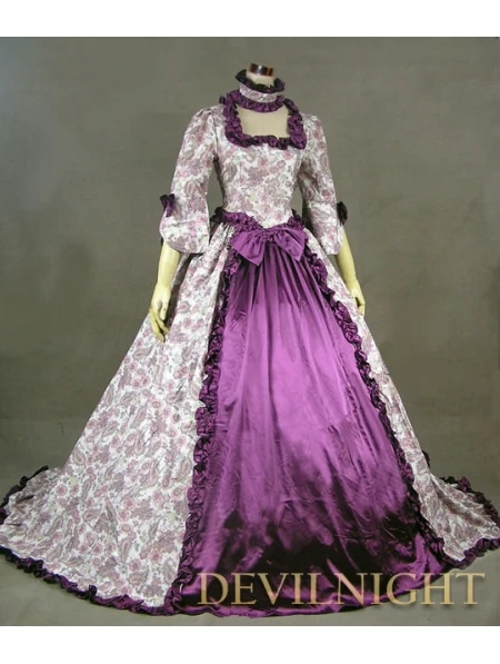 Фиолетовое платье Marie Antoinette с цветочным рисунком в викторианском стиле/бальное