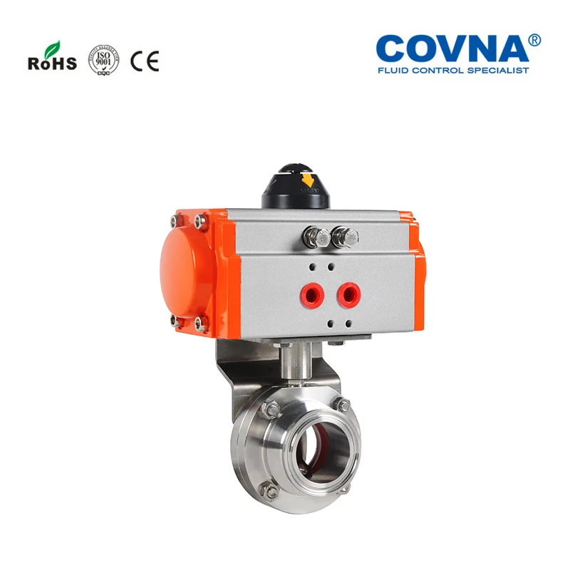 Пневматический клапан-бабочка санитарного типа 38 мм с корпусом из нержавеющей