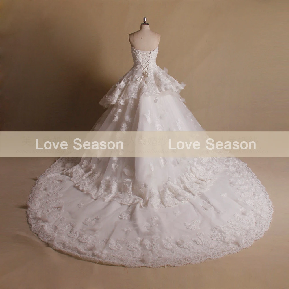 MRY037 Vestidos Де Casamento Бальное платье Милая Аппликация Кружева Long Train Реальный Образец