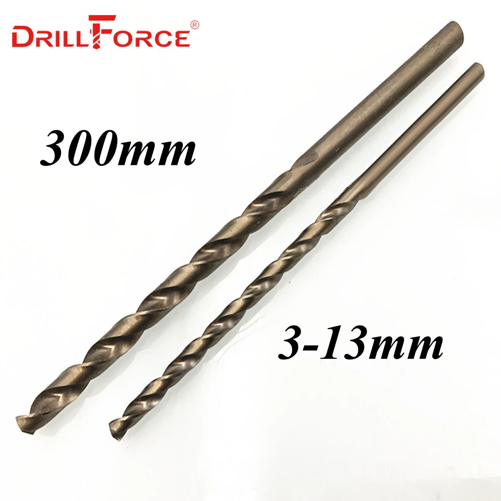 Drillforce Tools 1PC 3mm-13mmx300mm OAL HSSCO 5% Cobalt M35 Long Twist Drill Bits For Stainless Steel Alloy Steel & Cast Iron
