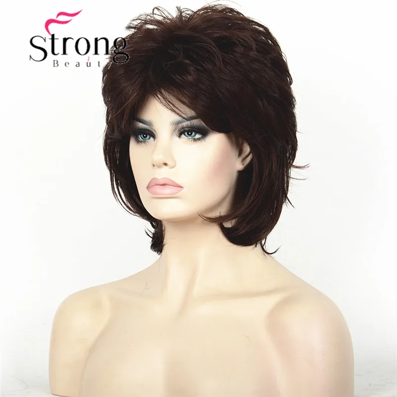 StrongBeauty короткий пушистый слоистый светильник коричневый высокий светильник ed Классический колпачок полный синтетический парик женские волосы парики