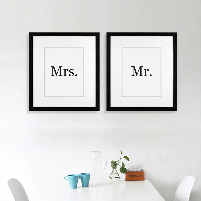 Черно белый постер с цитатой MR и MRS домашний декор холст художественные