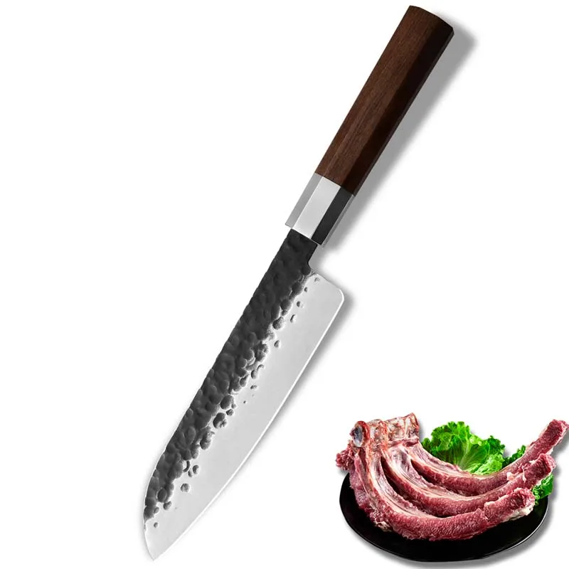 7 santoku knife XYj 8 ''нож шеф-повара 7'' нож сантоку ручной работы, кованые ножи из углеродистой стали, Набор цветных ножей с деревянной ручкой в японском стиле - Color: 7 santoku knife