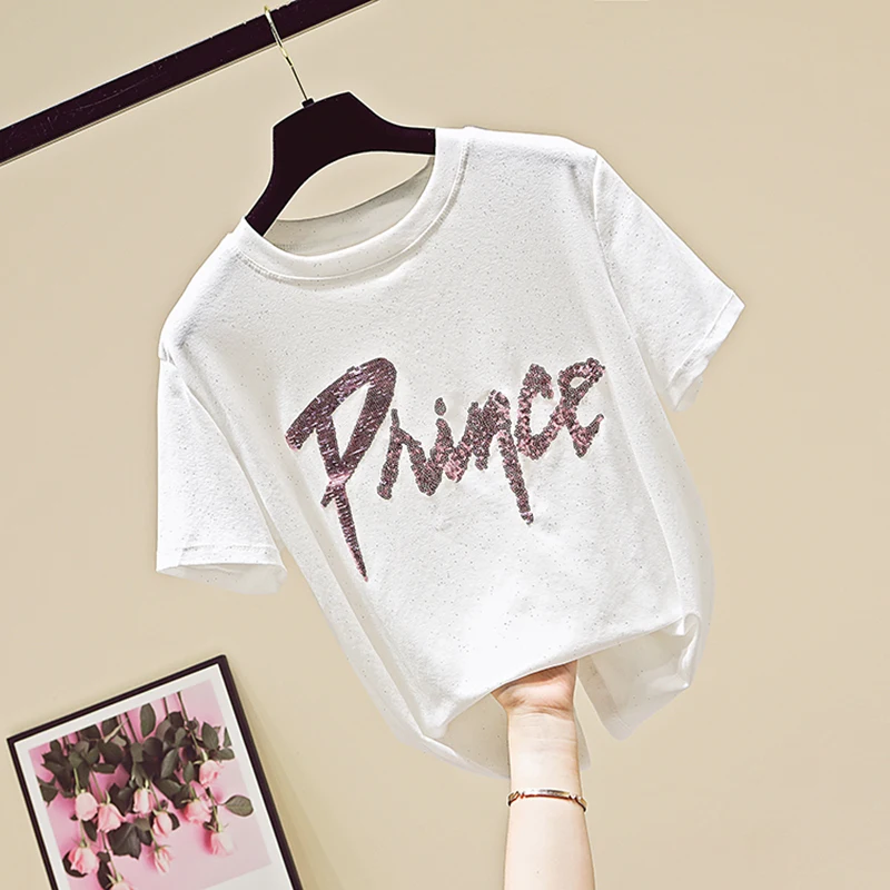 GGREIGHT Camisetas Mujer футболка женская с надписью Футболка блестками летние топы 2018