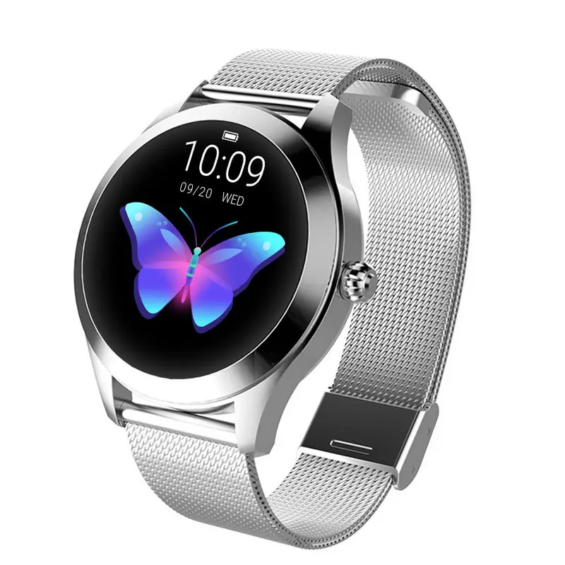 silver metal KW10 Смарт-часы для женщин IP68 Водонепроницаемый мониторинг сердечного ритма Bluetooth для Android IOS фитнес-браслет умные часы - Цвет: silver metal