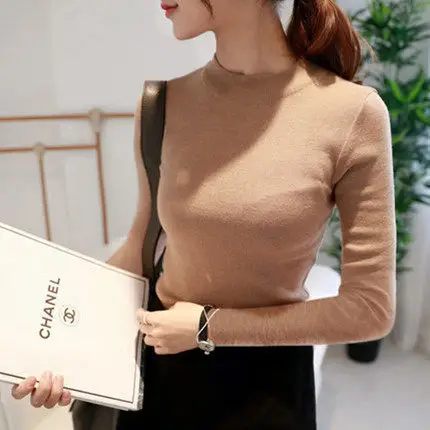 Autumn Winter Women Pullovers Sweater Knitted Elasticity Jumper Slim Half Turtleneck Warm Female White Black Sweaters Tops Femme | Женская