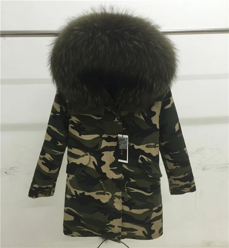 Мех Любовь Женщины Зима Camo Parka большой енота меховым воротником куртка с капюшоном Верхняя одежда 2 в 1 съемная подкладка зимняя куртка фирменный стиль
