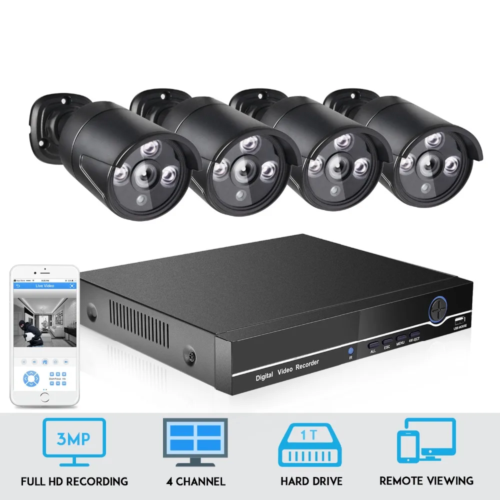 BESDER 4CH 1080P POE 48V NVR CCTV комплект Full 4 канальный система шт. 2MP металлическая