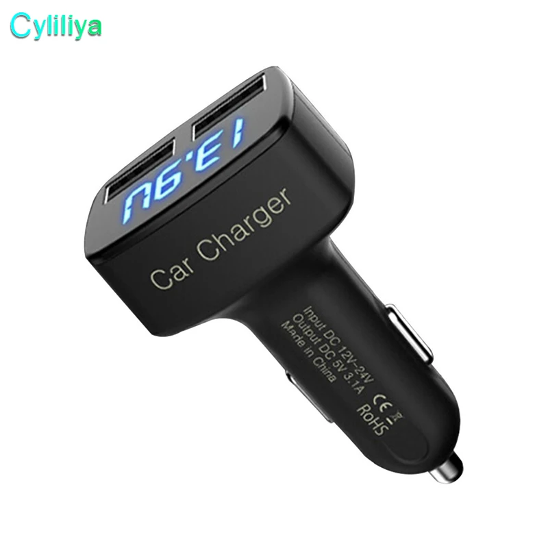 Двойное USB Автомобильное зарядное устройство 4 в 1 термометр цифровой дисплей зарядка прикуриватель автомобильное зарядное устройство для мобильного телефона