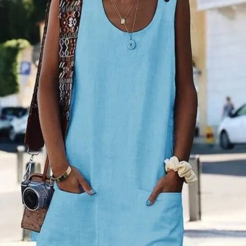 Женские платья большого размера однотонное платье без рукавов с круглым вырезом