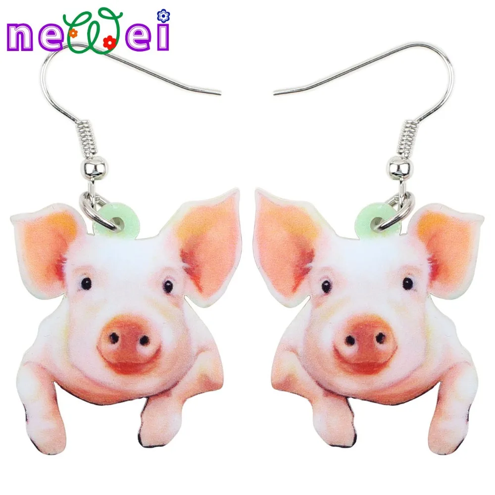 NEWEI Acrylic Drop Dangle Sweet Cartoon Funny Pig Piggy Earrings Fashion Animal Jewelry For Girls Women Wholesale Gift Charms | Украшения и