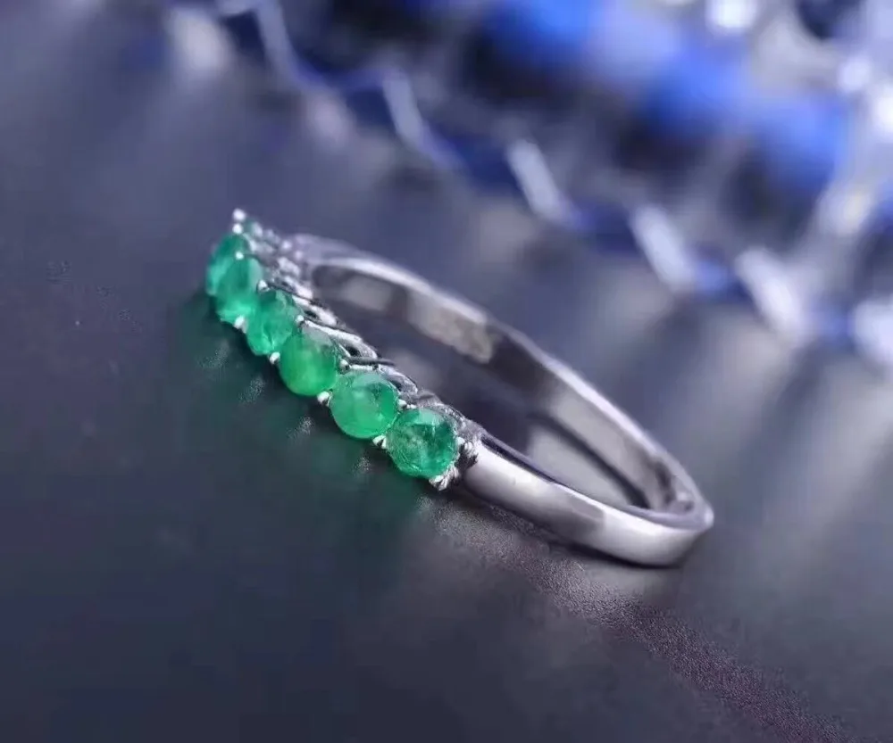 silver emerald ring 2.5mm and 7 PCS Princess Cut natural Columbia emerald Solid 925 silver emerald wedding ring for woman