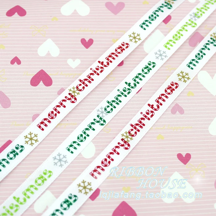 (2 м/лот) 3/8 ''(10 мм) красно белая корсажная лента с принтом&quot Merry Christmas