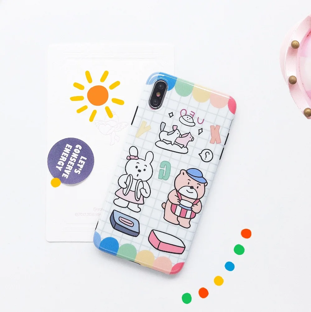 ORYKSZ Cartoon Bear rabbit Case for iPhone XR XS X Xs Max Phone Cover 6 6S 7 8 Plus Soft TPU Silicone Cases Coque |