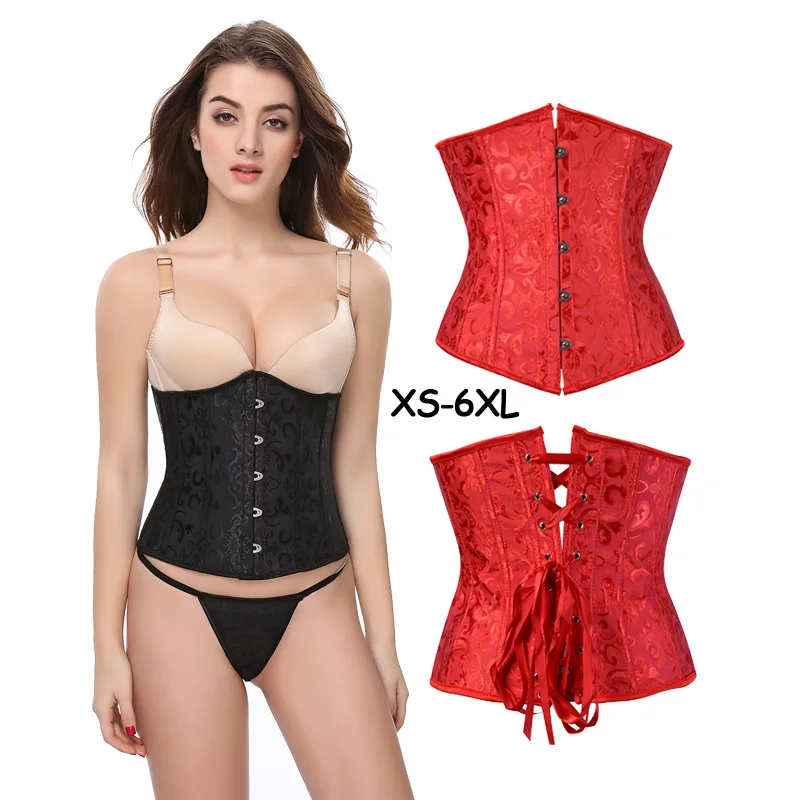 

Women Lace Up Boned Jacquard Brocade Waist Training Underbust Corset Body Shaper Corselet slimloose Weightloss Plus size bustier