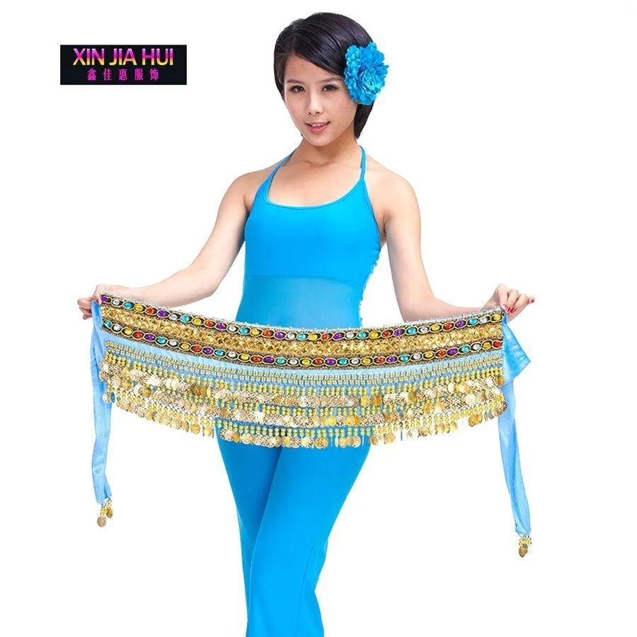 Hip Scarf Double Color Rhinestone Coin For Sale Women's Beautiful Belly Dance Practicing Accessories Indian Dresses Sari Flannel |