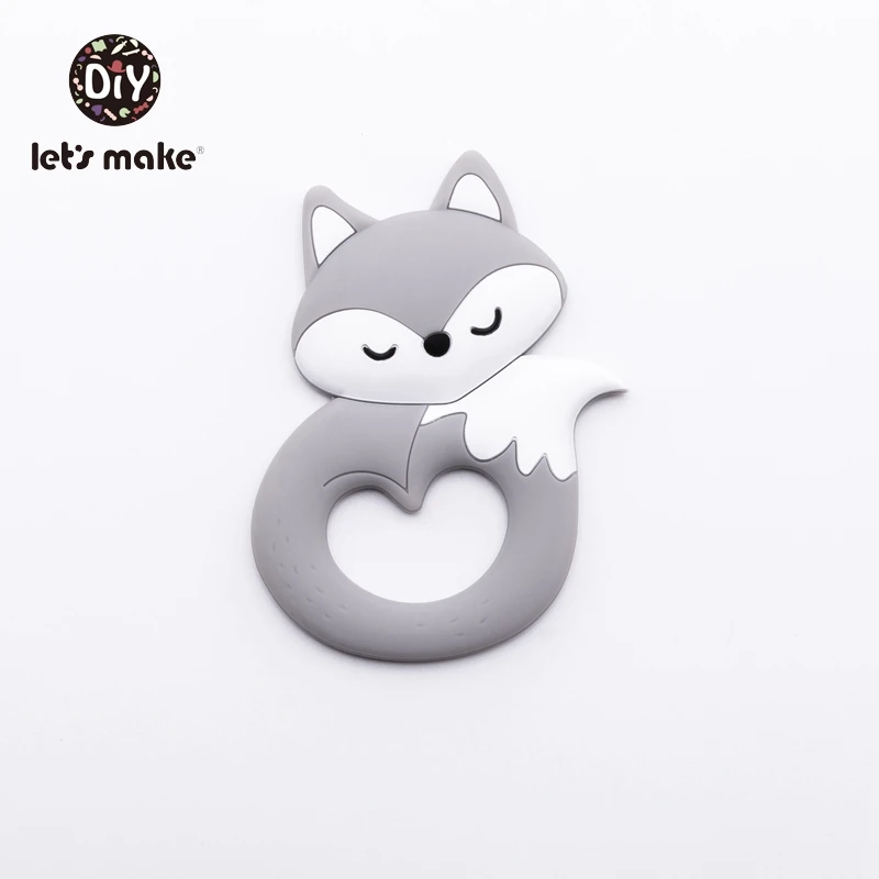 gray Let's Make детский Прорезыватель грызунов от 4 до 6 месяцев животные мультфильм пищевой ПВХ бесплатно 1 шт. лиса Прорезыватель зубов игрушки силиконовые прорезыватели - Цвет: gray