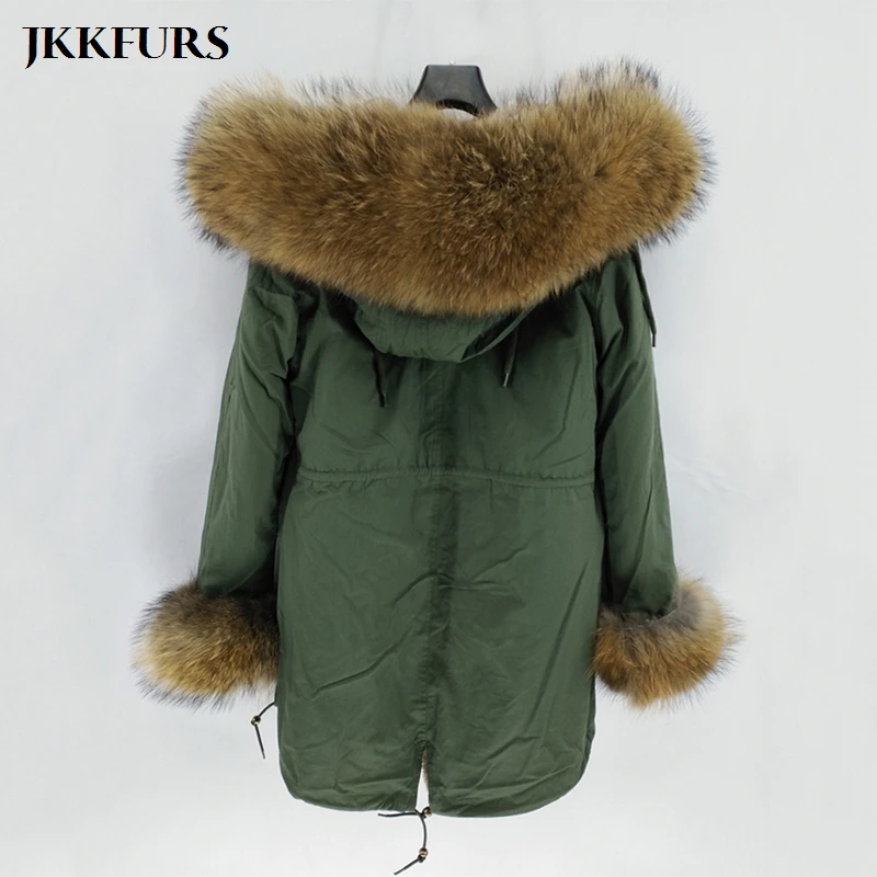 

2021 New Winter Parka Women's Real Raccoon Fur Big Collar Parka High Quality Natural Fur Coat Thick Warm Fur Cuff S8207