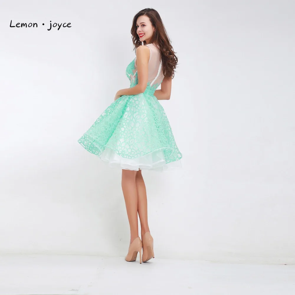 Кружевные Платья До Колена Для выпускного вечера 2019 круглый вырез без рукавов