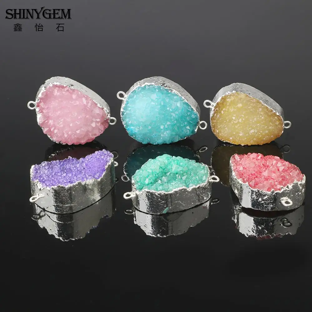 ShinyGem нерегулярные Druzy Подвески 6 цветов кристалл кулон покрытый серебром