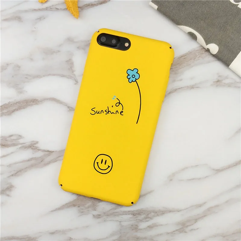 BR CENTENARIO(BR CENTENARIO) Cute Cartoon Smile Case For iPhone X 8 Plus Yellow Plant Words Hard PC Back Cover iPho |
