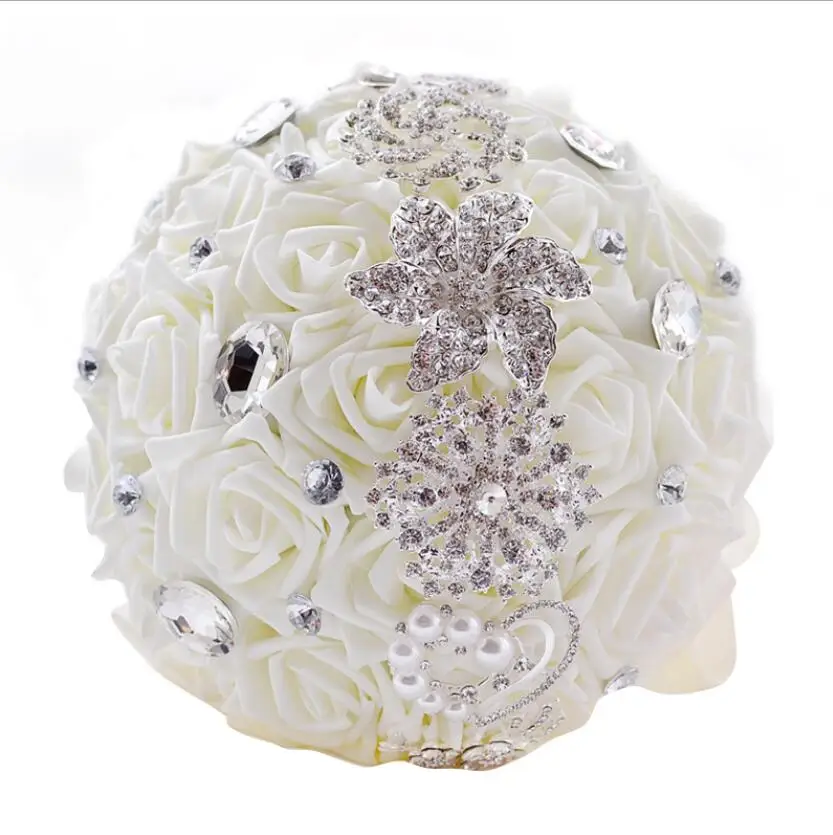 

AYiCuthia PE Flowers Bridal Flowers Rhinestone Brooch Bouquet Silver Broach Bridal Wedding Dress Wedding Bouquet s120