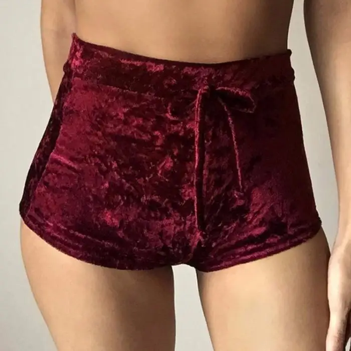 2018 Women Velvet Drawstring Shorts Casual High Waist Spring Summer Sexy Skinny Short Pants