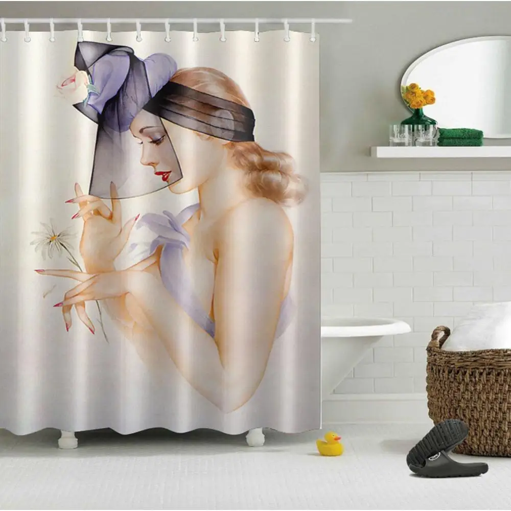Curtain-848 LB 180*180 Европейская сексуальная девушка в бикини 3d занавеска для душа s моющаяся Водонепроницаемая занавеска для ванной комнаты ткань полиэстер для декора ванной - Цвет: Curtain-848