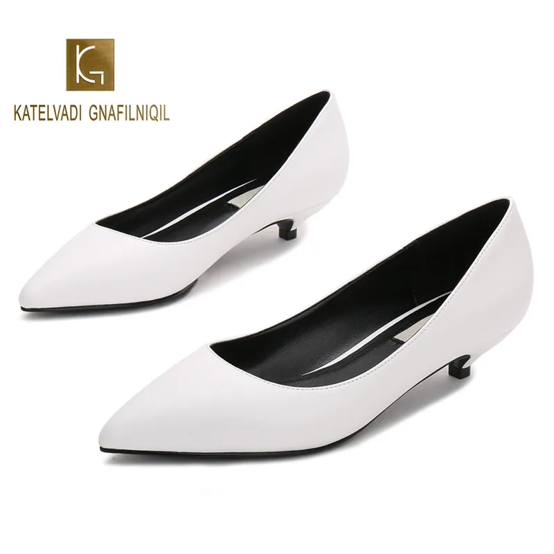 

White Office Lady Shoes Split Leather Career Shoes Spring Autumn Pumps Slip On Pointed Toe Pumps K-315