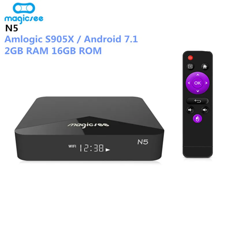 MAGICSEE N5 Android tv Box OS tv Box Amlogic S905X Android 7.1.2 2 Гб ОЗУ 16 Гб ПЗУ 2,4G 5G WiFi 100 Мбит/с BT4.1 поддержка 4K H.265
