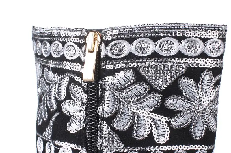 MoonMeek/Сапоги до колена женские зимние сапоги из натуральной кожи с вышивкой