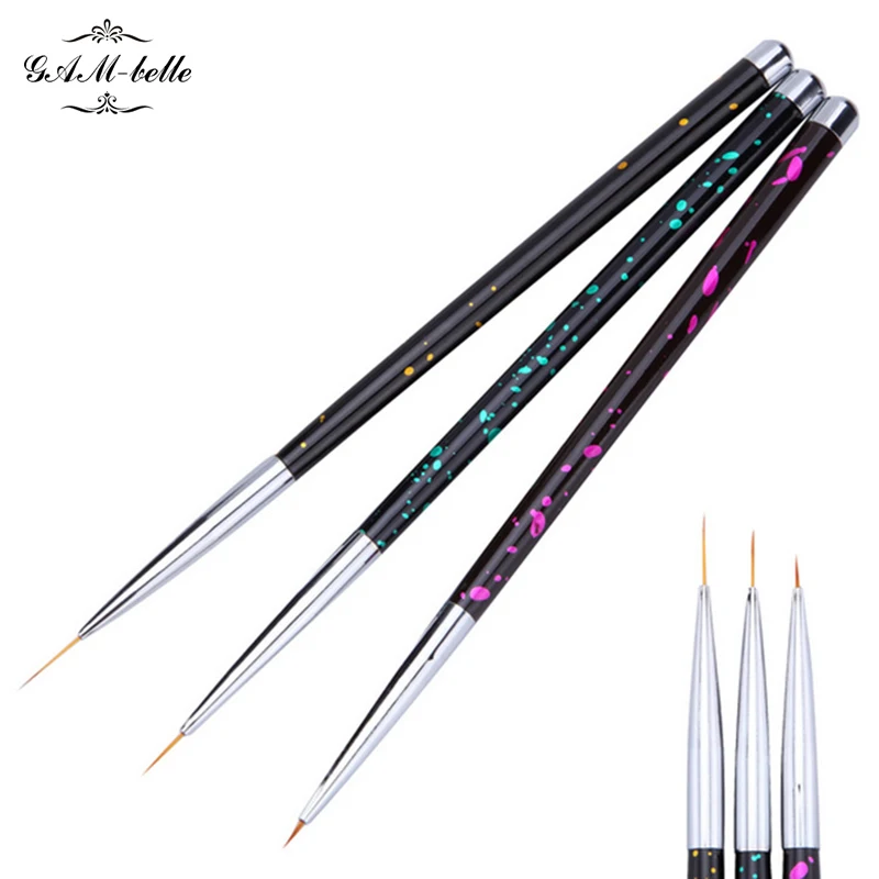 

3 Size Polka Dot Metal Handle Nail Art Liner Brush Set French Wide Line Flower Grid Image DIY Drawing Painting Brushes Pen Kit