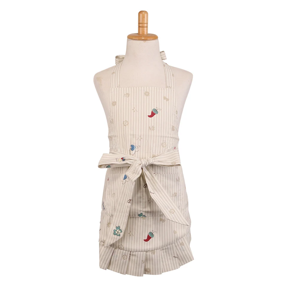 a kids apron Мать и дочь родитель фартук хлопок печать милые фартуки с карманами по дому барбекю DIY живопись цветок передник фартук черный - Цвет: a kids apron