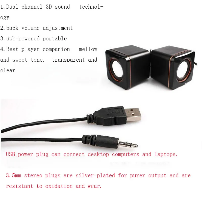 OWX, 2 шт., 6 Вт, настольный мини-динамик, портативный, USB, проводной, для ноутбука, s, мультимедийные компьютерные колонки, 3,5 мм, стерео, бас, музыкальный плеер