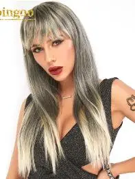 Grey Mixed Ebingoo Futura парик серый смешанный балаяж синтетические парики с бахромой натуральный длинный прямой винный черный парик - Цвет: Grey Mixed